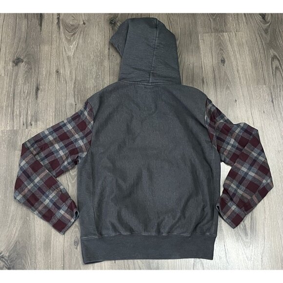 Champion Sweatshirt Plaid Flannel Sleeves Hoodie Gray Reverse Weave Mens Small - Picture 8 of 8